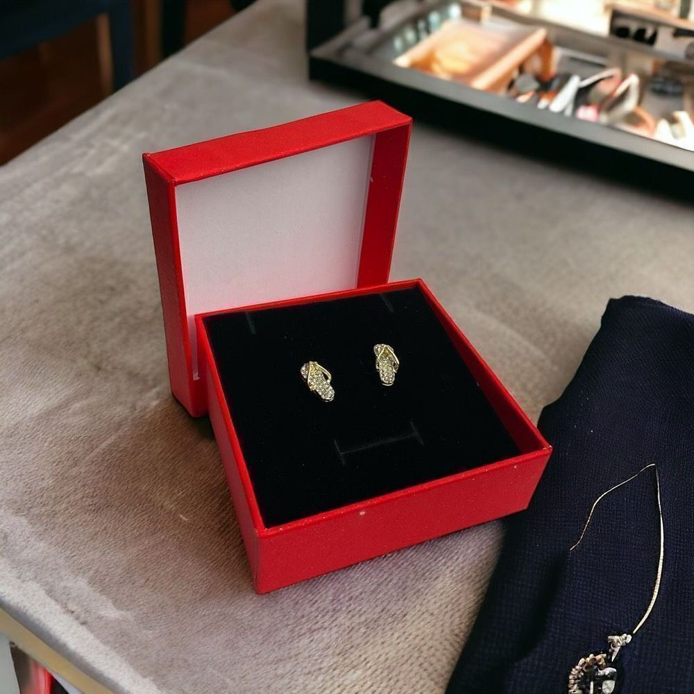 Gold Flip Flops Stud Earrings With Crystal Gold Stud Earrings,Cute Mini Earrings